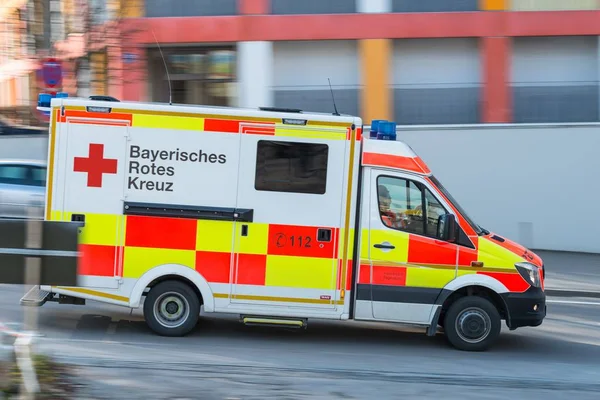 Regensburg, Germany, March 27, 2018, Ambulance with flashing lights, Regensburg - Germany