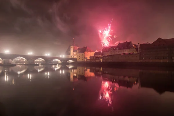 Pouco Antes Dos Fogos Artifício Ano Novo Regensburg Com Vista — Fotografia de Stock