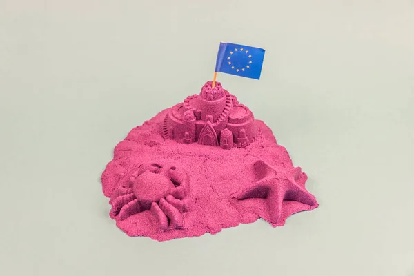 Island European Flag Sand Castle — Stock Photo, Image