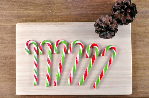 christmas Mint cane candy cookies on wooden background