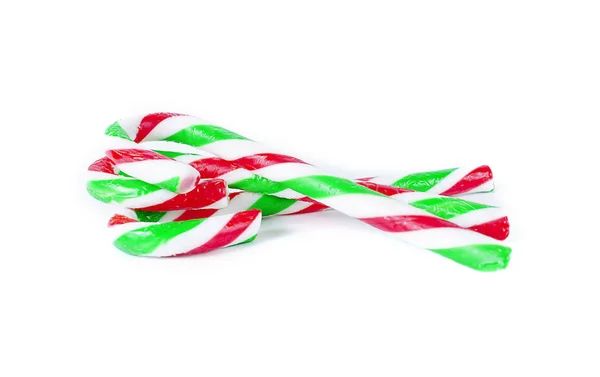 Caramelo de caña de menta de Navidad de cerca en blanco — Foto de Stock