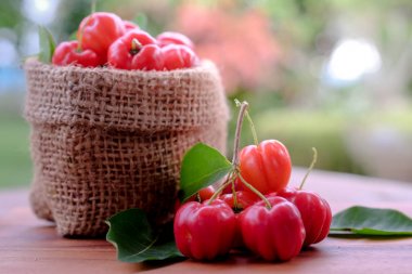Acerola meyve arka plan üzerinde yakın çekim