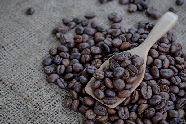 Kávová zrna zblízka na poza — Stock fotografie