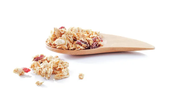 Granola közelről a elszigetelt fehér háttér. — Stock Fotó