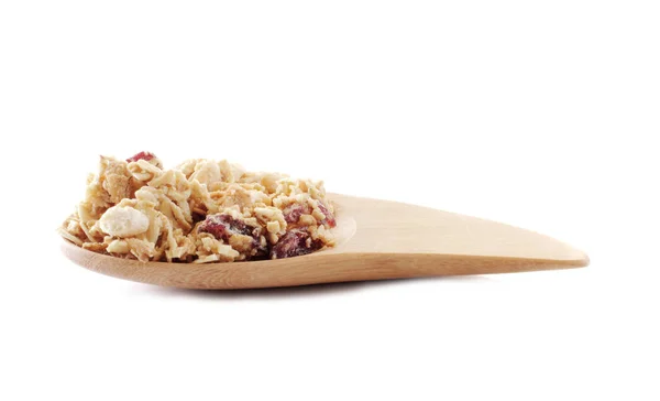 Granola közelről a elszigetelt fehér háttér. — Stock Fotó