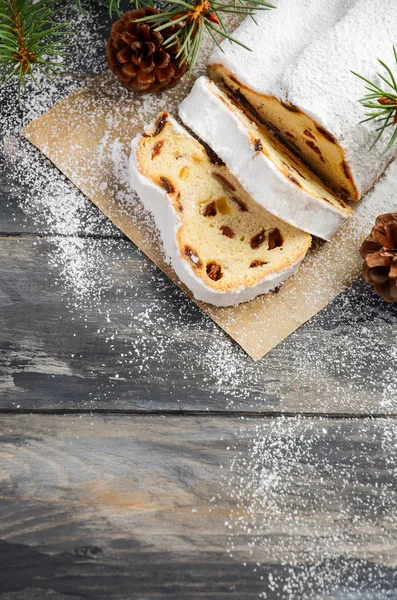 Kerst Stollen Traditioneel Duits Europees Feestelijk Nagerecht Concept Vakantie Versierd — Stockfoto