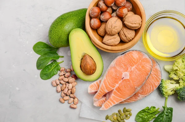 Selección Alimentos Saludables Para Corazón Concepto Vida Vista Superior Disposición —  Fotos de Stock