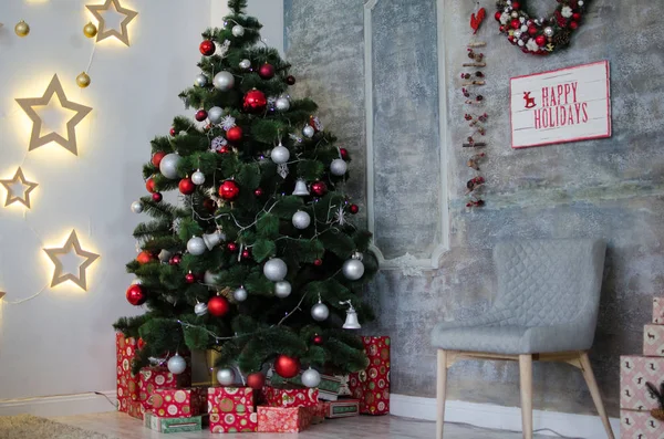 Christmas interior in gray tones