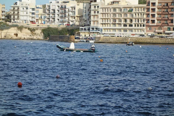 Марсалфорн Мальта Октября 2019 Года Пришвартованные Резиновые Лодки Мальтийском Синем — стоковое фото
