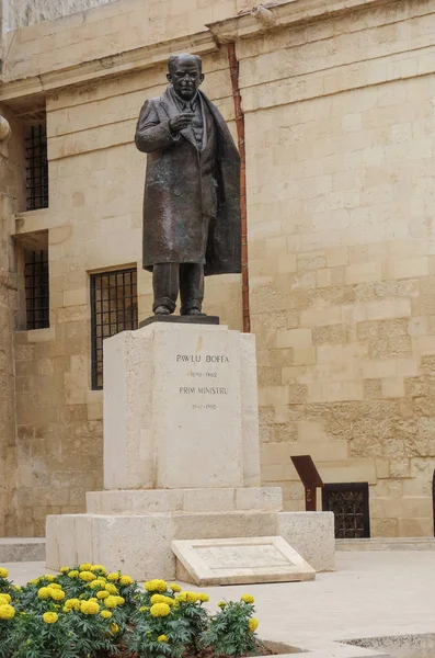 Valletta Malta Października 2019 Statua Sir Paula Boffy Piątego Premiera — Zdjęcie stockowe