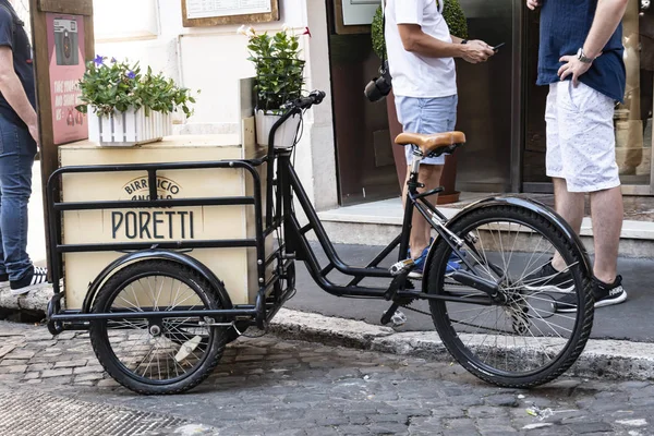 Roma Italia Julio 2019 Bicicleta Carga Publicitaria Por Birrificio Angelo — Foto de Stock