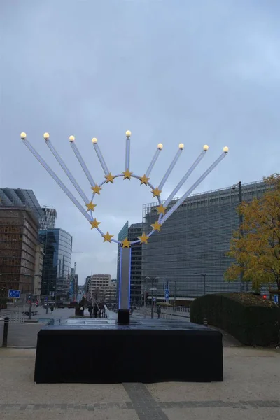 Bruxelles Belgio Dicembre 2019 Enorme Chanukah Menorah Bruxelles Quartiere Portacandele — Foto Stock