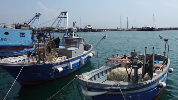 Fiskebåtar Förtöjda Den Italienska Ponza — Stockvideo