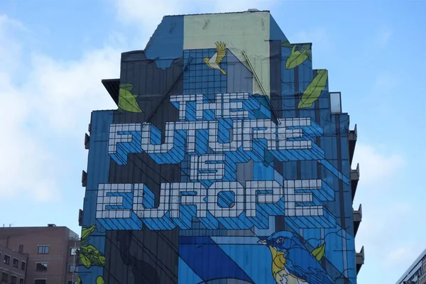 Brussels Belgium December 2019 Street Art Mural Fresco Text Futuro —  Fotos de Stock