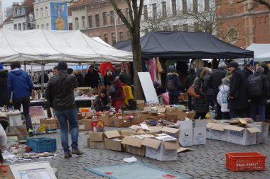 Brussels, Belgium - December 26, 2019: Traditional flea market