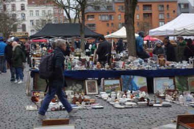 Brussels, Belgium - December 26, 2019: Traditional flea market