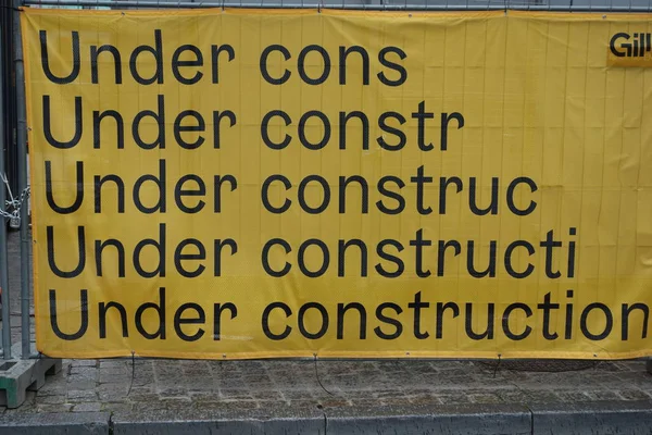 Brussels Belgium December 2019 Yellow Warning Sign Inscription Construction Also — Stock Photo, Image