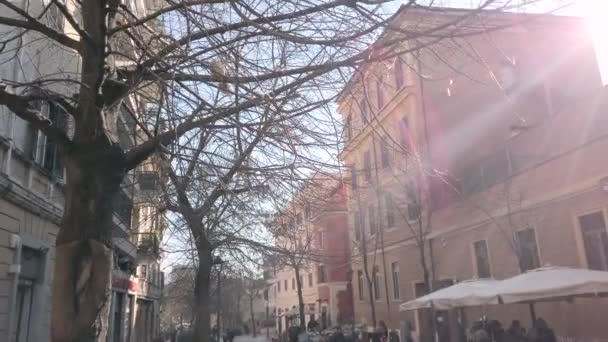 Zona Peatonal Isola Pedonale Del Pigneto Roma Italia Llena Árboles — Vídeos de Stock