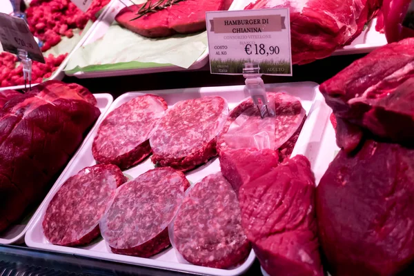 Carne Hamburguesa Carne Res Para Venta Mostrador Carnicerías — Foto de Stock