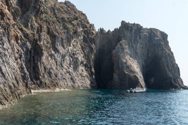 Ponza, Italy - August 25, 2019: Mooring offshore among the Italian Pontine Islands archipelago