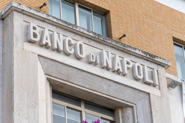 Matera, Italy - February 5, 2020: Banco di Napoli bank branch. Banco di Napoli S.p.A., among the oldest banks in the world, was an Italian banking subsidiary of Intesa Sanpaolo group