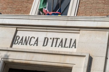Matera, Italy - February 5, 2020: Bank of Italy building inscription. Bank of Italy, Italian Banca d'Italia, Bankitalia, is the central bank of Italy and part of the European System of Central Banks