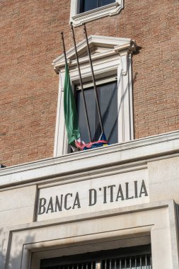 Matera, Italy - February 5, 2020: Bank of Italy building inscription. Bank of Italy, Italian Banca d'Italia, Bankitalia, is the central bank of Italy and part of the European System of Central Banks