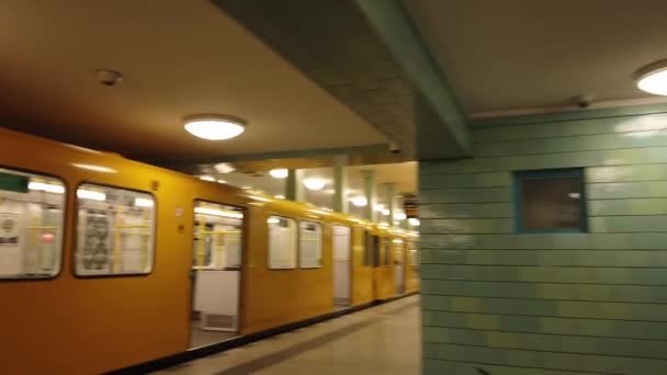 Berlin Germany January 2020 People Boarding Subway Train Pov — Wideo stockowe