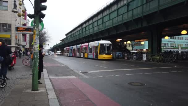 Berlin Germany January 2020 Streetcar Cars Schnhauser Allee One Most — Stockvideo