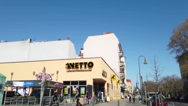 Berlijn Duitsland Februari 2019 Buitenkant Van Netto Supermarktgebouw Met Korting — Stockvideo