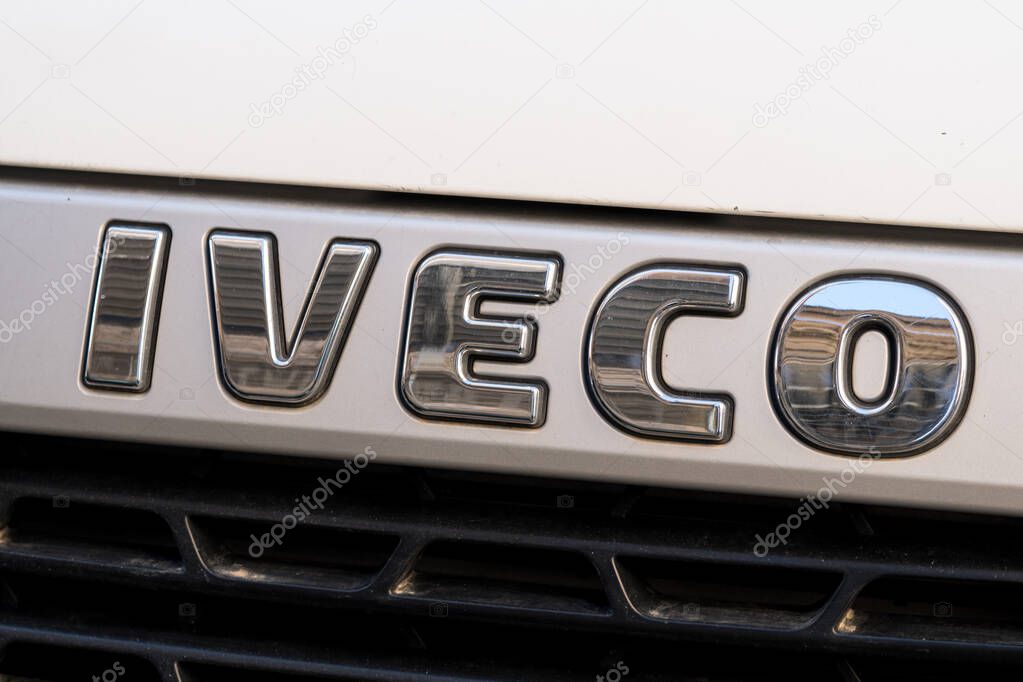 Rome, Italy - March 10, 2017: Iveco logo. Iveco, acronym for Industrial Vehicles Corporation, is an Italian manufacturer and supplier of industrial vehicle, commercial trucks, parts and diesel engines
