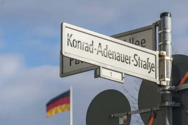 Konrad Adenauer Strasse Street Name Sign Tiergarten District Berlin Germany — 스톡 사진