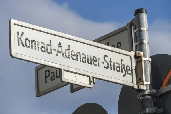 Konrad Adenauer Strasse Street Name Sign Tiergarten District Berlin Germany — 스톡 사진