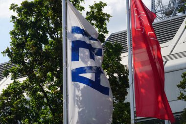 Berlin, Almanya - 10 Eylül 2019: IFA bayrak ve afişleri. IFA veya Internationale Funkausstellung Berlin (Uluslararası Radyo Fuarı), Almanya 'nın en eski sanayi sergilerinden biridir.