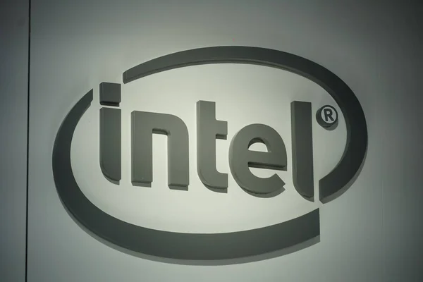 Берлин Германия Сентября 2019 Года Логотип Intel Американской Транснациональной Корпорации — стоковое фото