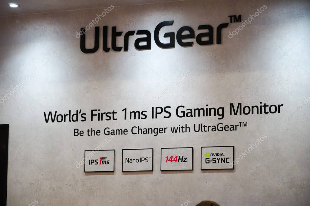 Berlin, Germany - September 10, 2019: Advertising banner of UltraGear, LG gaming monitor