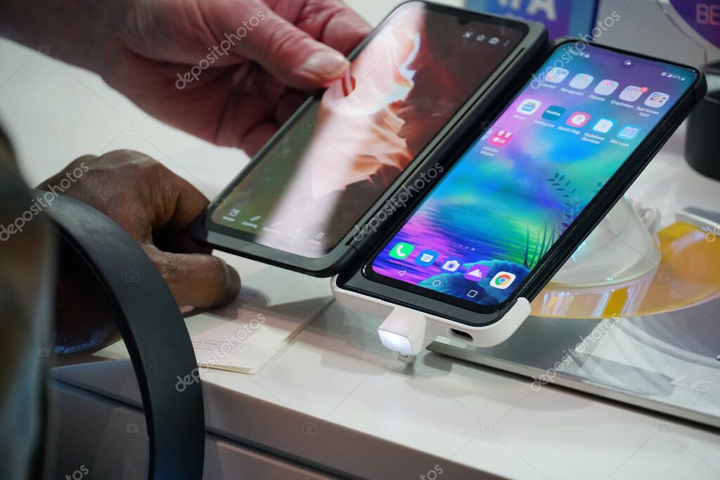 Berlin, Germany - September 10, 2019: LG G8X ThinQ Dual Screen smartphone