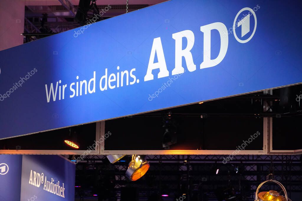 Berlin, Germany - September 10, 2019: Exhibition stand of ARD, joint organisation of Germany's regional public-service broadcasters