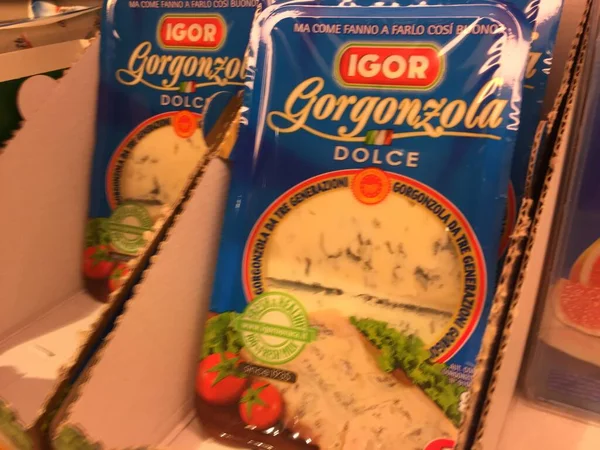 Berlin Germany April 2017 Gorgonzola Cheese Gorgonzola Veined Italian Blue — Stock Photo, Image