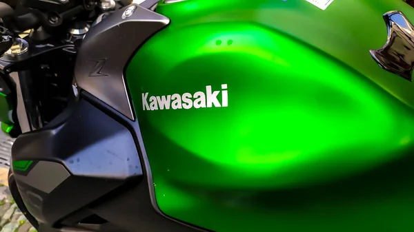 Berlin Tyskland Maj 2020 Kawasaki Logotyp Grön Motorcykel Kawasaki Heavy — Stockfoto