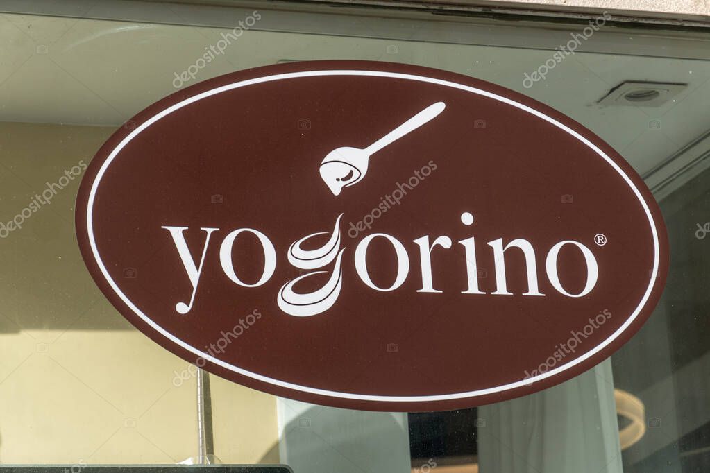 Matera, Italy - February 5, 2020: Signage of Yogorino, frozen yogurt shop, Yogurteria in franchising
