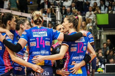 Berlin, Almanya - 21 Mayıs 2019: İtalyan bayan voleybol kulübü Igor Gorgonzola Novara, AGIL Volley, CEV Şampiyonlar Ligi Volley 2019 Süper Finali sırasında