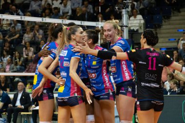 Berlin, Almanya - 21 Mayıs 2019: CEV Şampiyonlar Ligi Volley 2019 Süper Finali sırasında İtalyan bayan voleybol kulübü Igor Gorgonzola Novara, AGIL Volley