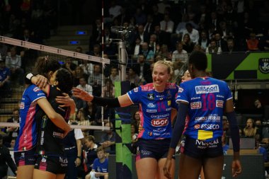 Berlin, Almanya - 21 Mayıs 2019: CEV Şampiyonlar Ligi Volley 2019 Süper Finali sırasında İtalyan bayan voleybol kulübü Igor Gorgonzola Novara, AGIL Volley