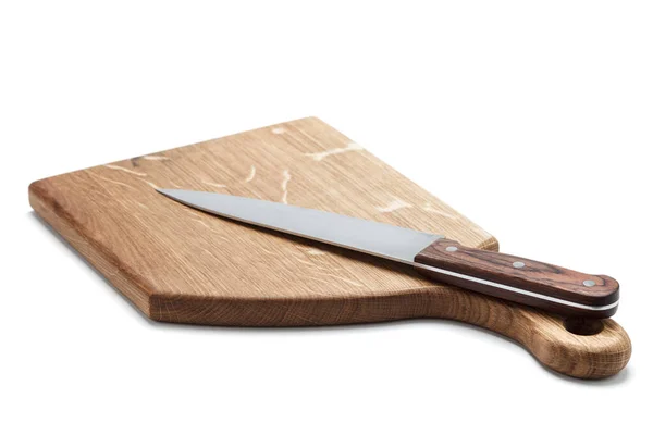 Kitchen Knife Lying On A Cutting Board, White Background — Stock Photo, Image