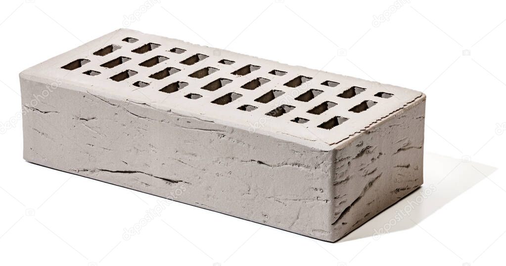 One Gray Facing Brick Isolated On White Background.