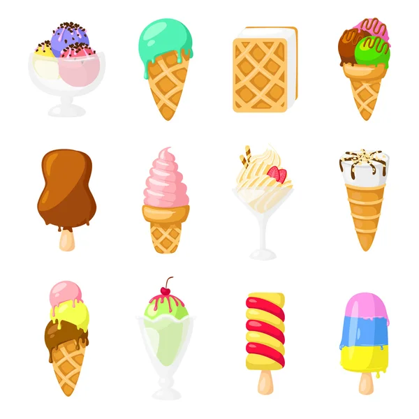 Kolekce 12 ilustrací zmrzliny vektor izolovaných na bílém pozadí. Funny cartoon styl. , ilustrace. — Stockový vektor