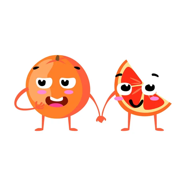 Pomelo. Linda pareja de personajes de vectores de frutas aislados sobre fondo blanco. Caras emoticonos divertidos. Ilustración . — Vector de stock