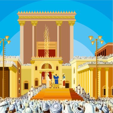 Jerusalem Temple. A scene of  Jewish King long ago in the era  the second  in  called Hakhel. The  festival  Sukkot. clipart