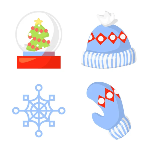Рождественский набор икон. мультфильм. Новый год традиционные символы. и иконки объектов. Шляпы, варежки, снежинки — стоковый вектор